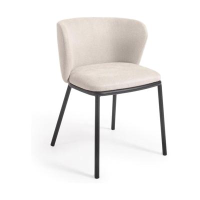 Kave Home Ciselia eetkamerstoel chenille Beige poot zwart Kave Home Ciselia eetkamerstoel chenille Beige poot zwart