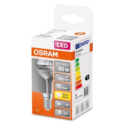 OSRAM HOMELIGHTING 4058075126022 LED-lamp Energielabel F (A - G) E14 Reflector 4.3 W = 60 W Warmwit (Ø x l) 50 mm x 85 mm 1 stuk(s) OSRAM HOMELIGHTING 4058075126022 LED-lamp Energielabel F (A - G) E14 Reflector 4.3 W = 60 W Warmwit (Ø x l) 50 mm x 85 mm 1 stuk(s)