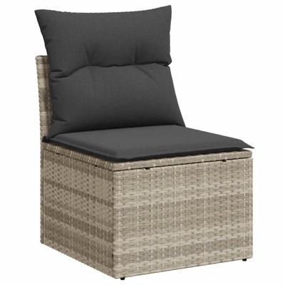 8-delige Loungeset met kussens poly rattan lichtgrijs