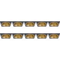 Spot Armatuur 10 Pack - Pragmi Minko Pro - GU10 Inbouwspot - Vierkant - Zwart/Goud - Aluminium - Verdiept - 90mm - thumbnail