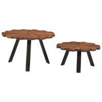 Salontafels 2 st massief gerecycled hout en ijzer - thumbnail