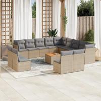 14-delige Loungeset met kussens poly rattan beige - thumbnail