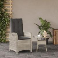 Tuinstoel verstelbaar met kussens poly rattan lichtgrijs - thumbnail