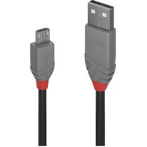 LINDY 36730 USB-kabel USB 2.0 USB-A stekker, USB-micro-B stekker 0.20 m Zwart, Grijs