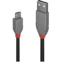 LINDY 36730 USB-kabel USB 2.0 USB-A stekker, USB-micro-B stekker 0.20 m Zwart, Grijs - thumbnail
