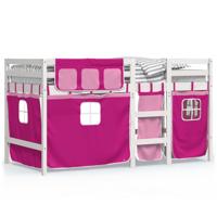 Kinderhoogslaper met gordijnen 80x200 cm grenenhout roze - thumbnail