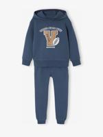 Sportieve set voor jongens met sweater met capuchon en print + effen joggingbroek petrolblauw - thumbnail