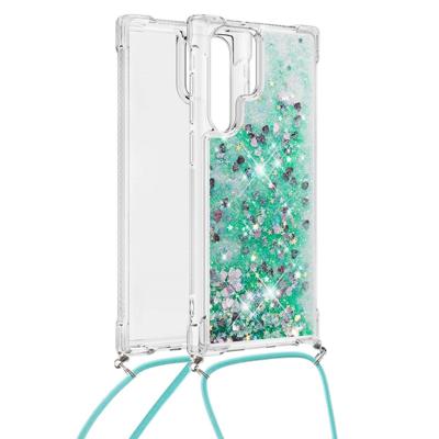 Lunso - Backcover hoes met koord - Samsung Galaxy S22 Ultra - Glitter Groen