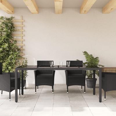 Tuintafel met glazen blad 190x90x75 cm poly rattan zwart - thumbnail