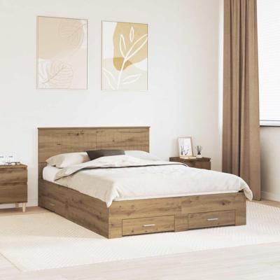 Bedframe met hoofdeinde Artisan Eiken 135 x 190 cm Bewerkt hout