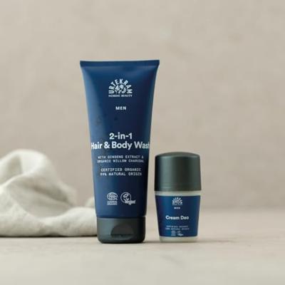 Urtekram Men 2-in-1 Hair & Body Wash With Willow Charcoal & Ginseng