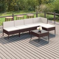 6-delige Loungeset met kussens poly rattan bruin - thumbnail