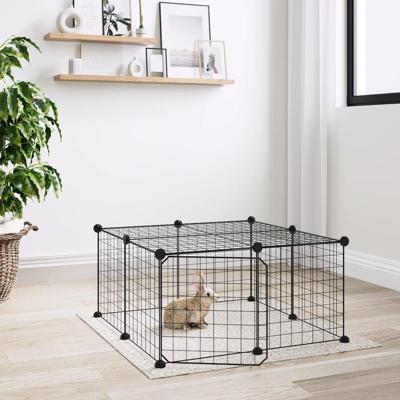 VidaXL Huisdierenkooi met deur 12 panelen 35x35 cm staal zwart VidaXL Huisdierenkooi met deur 12 panelen 35x35 cm staal zwart