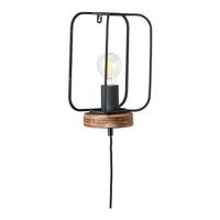 Brilliant WandlampTosh zwart met houtbruin - 99499/66 - thumbnail