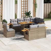 9-delige Loungeset met kussens poly rattan acacia beige - thumbnail