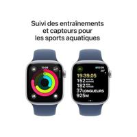 Apple Watch Series 10 (GPS 42 mm) Smartwatch - Kast van zilverkleurig aluminium - Denim sportbandje (M/L). Conditie bijhouden, Ecg-app, always on Retina-display, waterbestendig - thumbnail