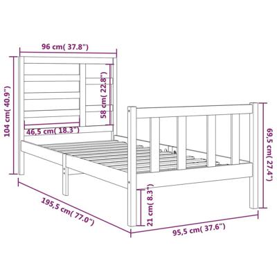 Bedframe massief hout wit 90x190 cm Bedframe massief hout wit 90x190 cm