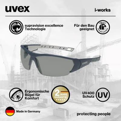 uvex i-works 9194270 Veiligheidsbril Incl. UV-bescherming Antraciet, Grijs