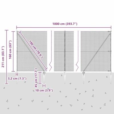 VidaXL Afrasteringspaal grijs 10 x 1,6 m (12 x 12 mm gaas)
