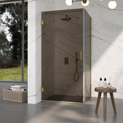 Fortifura Galeria Douchecabine - 100x80x200cm - scharnieren - deurgreep - vlak - rookglas - Geborsteld messing PVD (Goud) SW1122557/SW1122564/SW797910/SW797940