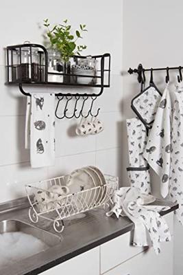 Clayre & Eef Keukenschort 70x85 cm Grijs Wit Katoen Katten BBQ Schort Clayre & Eef Keukenschort 70x85 cm Grijs Wit Katoen Katten BBQ Schort