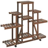 VidaXL Plantenstandaard met wielen 110x25x101 cm massief vurenhout - thumbnail