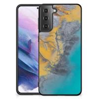 Samsung Galaxy S21 Plus Marmeren Print Telefoonhoesje Marble Blue Gold - thumbnail
