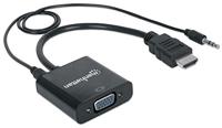 Manhattan 151559 HDMI / Jackplug / VGA Adapter [1x HDMI-stekker - 1x VGA-bus, Jackplug female 3,5 mm] Zwart 0.26 m - thumbnail