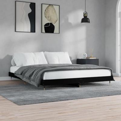 Bedframe massief hout zwart 200x200 cm Bedframe massief hout zwart 200x200 cm