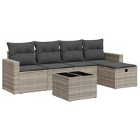 5-delige Loungeset met kussens poly rattan lichtgrijs - thumbnail