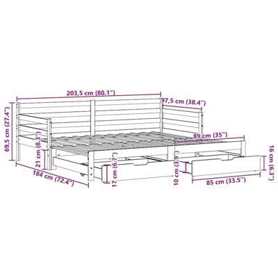 Slaapbank met onderschuifbed en lades zonder matras 90x200 cm - thumbnail