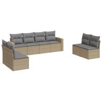 9-delige Loungeset met kussens poly rattan beige - thumbnail