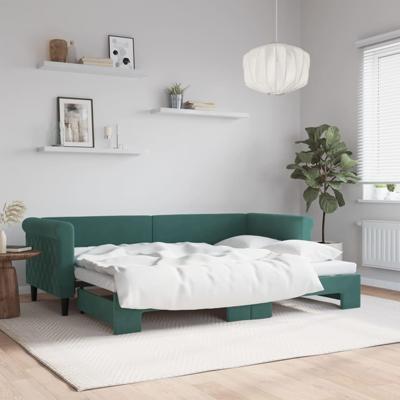 Slaapbank met onderschuifbed 80x200 cm fluweel donkergroen