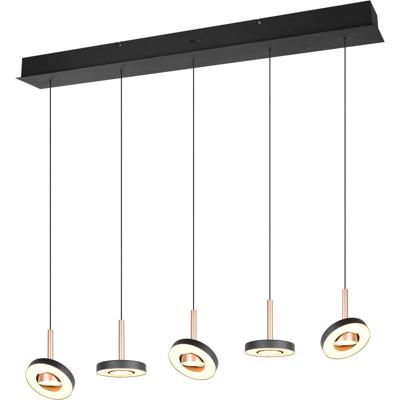 LED Hanglamp - Trio Select Guano - 5 Lichtpunten van 8 Watt - Dimbaar - Aanpasbare Lichtkleur - Hoogte Aanpasbaar zonder Contragewicht - 100cm - Draaibaar - Coffee - Metaal