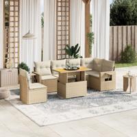 7-delige Loungeset met kussens poly rattan beige - thumbnail
