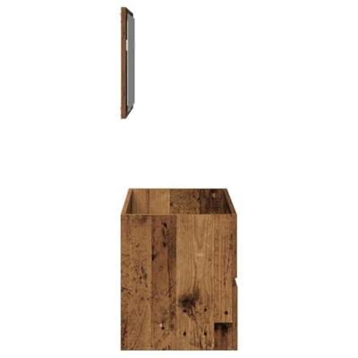 Badkamerkast met spiegel bewerkt hout oud houtkleurig