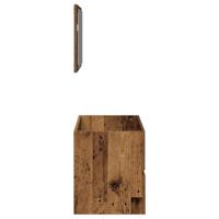 Badkamerkast met spiegel bewerkt hout oud houtkleurig - thumbnail