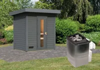 Karibu | Hytti 1 Buitensauna | Terragrijs | Kachel 9 kW Geïntegreerde Bediening - thumbnail