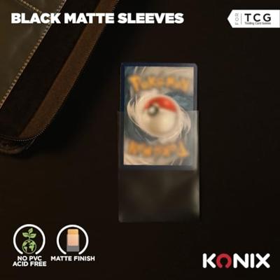 Kaarthoesjes - Konix - 100 hoesjes - Matte hoesjes 66 x 91 mm voor wedstrijden - Magic The Gathering, Pokémon - Zwart