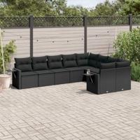 9-delige Loungeset met kussens poly rattan zwart - thumbnail