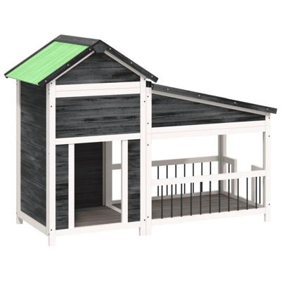 VidaXL Hondenhok 143x60,5x109 cm massief grenenhout grijs VidaXL Hondenhok 143x60,5x109 cm massief grenenhout grijs