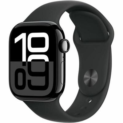 Apple Watch Series 10 (GPS 42 mm) Smartwatch - Kast van gitzwart aluminium - Zwart sportbandje (S/M). Conditie bijhouden, Ecg-app, always on Retina-display, waterbestendig