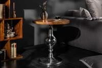 Design bijzettafel EXTRAVAGANCIA 50cm massief mangohout ronde metalen kolomvoet zilver - 39090 - thumbnail