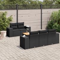 6-delige Loungeset met kussens poly rattan zwart - thumbnail