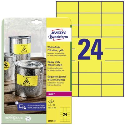 Avery-Zweckform L6131-20 Folie-etiketten 70 x 37 mm Polyester folie Geel 480 stuk(s) Permanent hechtend Laser (kleur), Laser (zwart/wit), Kopiëren (kleur), Avery-Zweckform L6131-20 Folie-etiketten 70 x 37 mm Polyester folie Geel 480 stuk(s) Permanent hechtend Laser (kleur), Laser (zwart/wit), Kopiëren (kleur),
