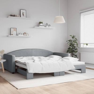 Slaapbank met onderschuifbed 100x200 cm stof lichtgrijs