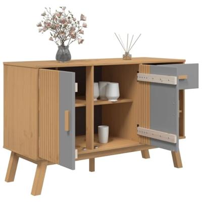 Dressoir OLDEN 114x43x73,5 cm massief grenenhout grijs en bruin