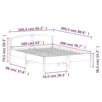 Bedframe zonder matras massief grenenhout wit 160x200 cm