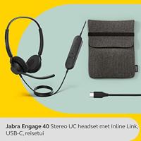 Jabra Engage 40 bedrade stereo headset met inline call control, noise cancelling-technologie en USB-C kabel - werkt met alle toonaangevende Unified Communication-platforms zoals Zoom, Unify - zwart - thumbnail