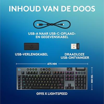 Logitech G G915 X Lightspeed toetsenbord Draadloos Zwart - GL Clicky Logitech G G915 X Lightspeed toetsenbord Draadloos Zwart - GL Clicky